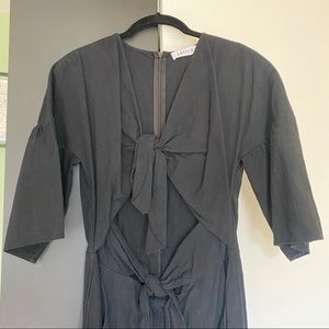 Tie Front Black Linnen Jumper